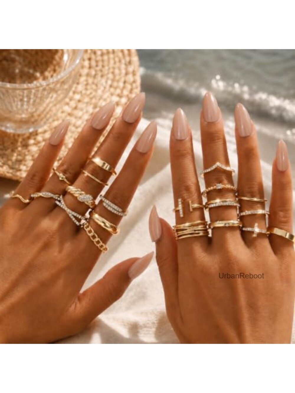 Gold Stackable Rings Set for Women Stacking Midi Knuckle Statement Rings - Picture 5 of 6
